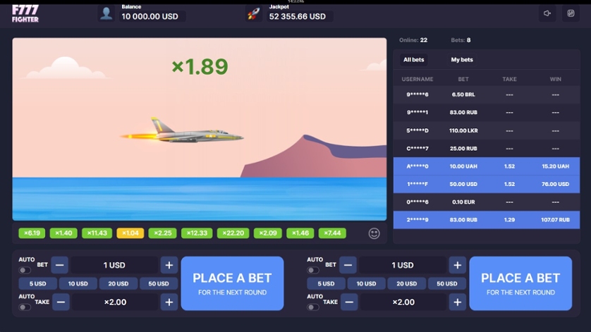 As you enter the F 777 casino online game, your attention will be drawn to a prominent screen on the left side featuring a poised jet fighter prepared for takeoff. 