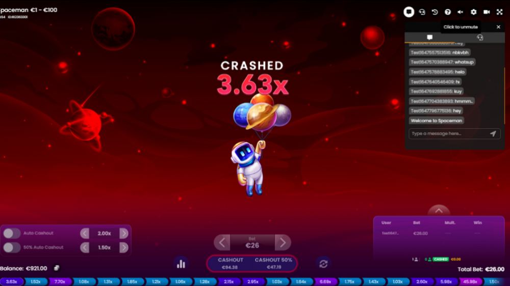 Initially, to enter a round in the Spaceman casino game, you will be prompted to select a bet size ranging from $1 to $100.