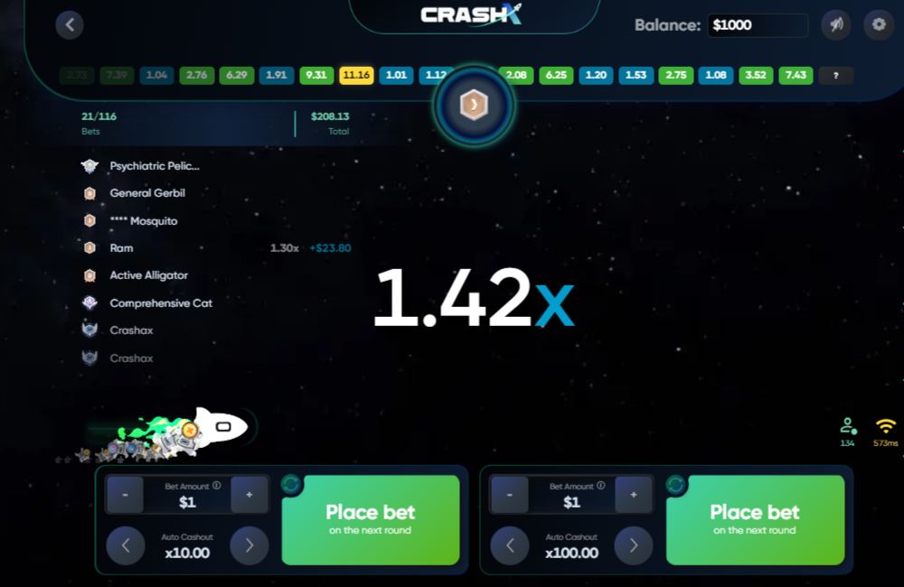 Puede presionar el botón de inicio y comenzar a apostar en la tragamonedas Crash X.